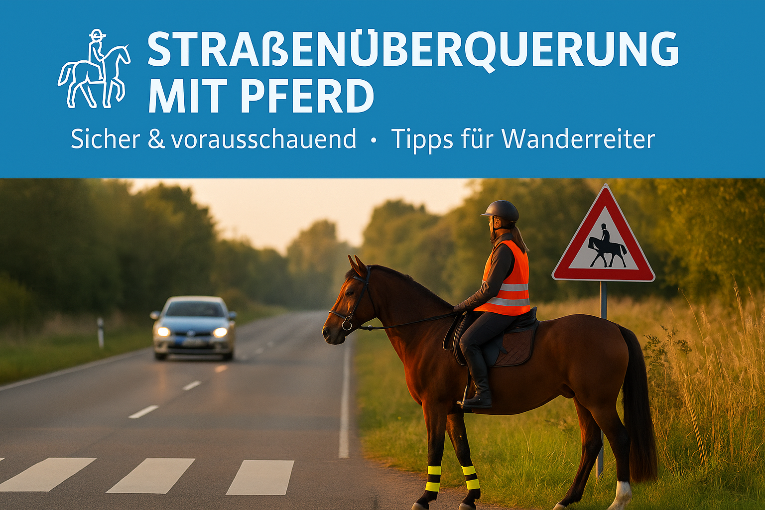 Straßenüberqueren und durch Ortschaften reiten