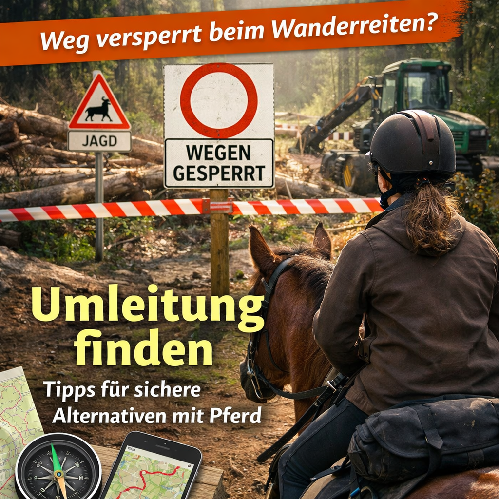 Weg versperrt oder gesperrt beim Wanderreiten: So findest du sicher eine Umleitung (ohne Stress für dich und dein Pferd)